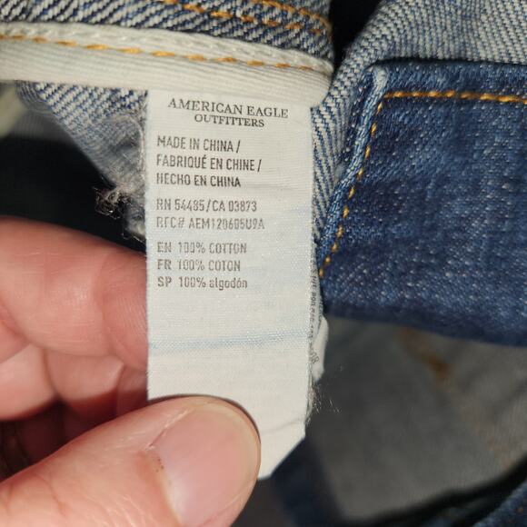 AMERICAN EAGLE Denim Tote Bag Blue Double Handle Spellout Distressed VTG Boho - Picture 3 of 12